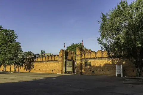 Tha Phae Gate and the brick wall of Chiang Mai's old city in warm afternoon light