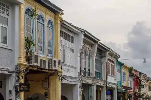 Colourful Sino-Portuguese shophouses along Thalang Road in Phuket Old Town